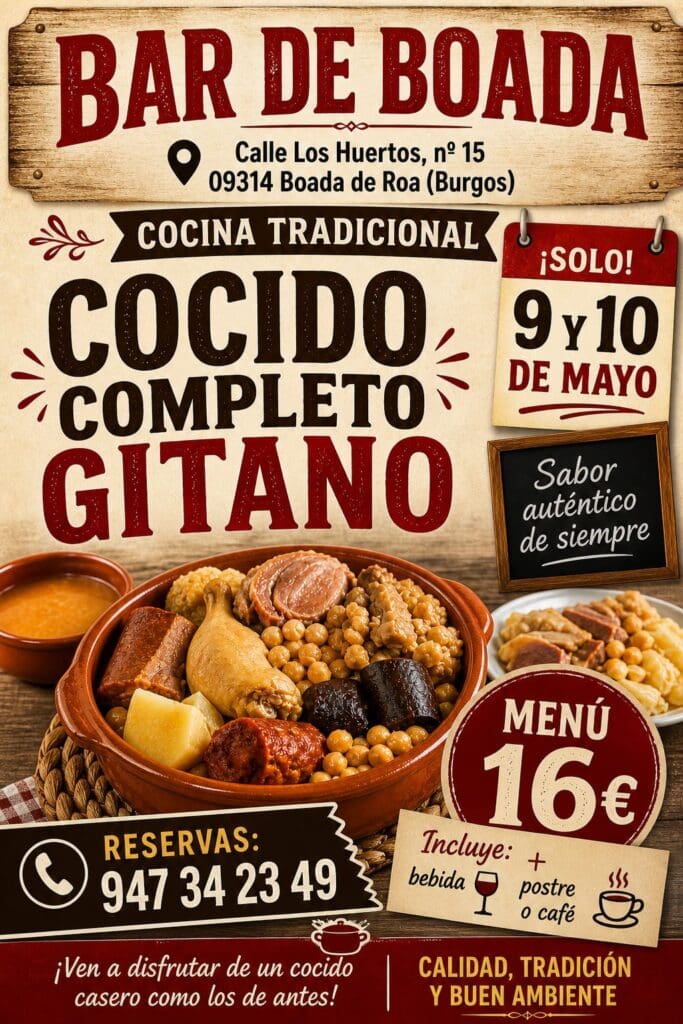 Cocido Completo Gitano | 9 a 10 MAYO 2026